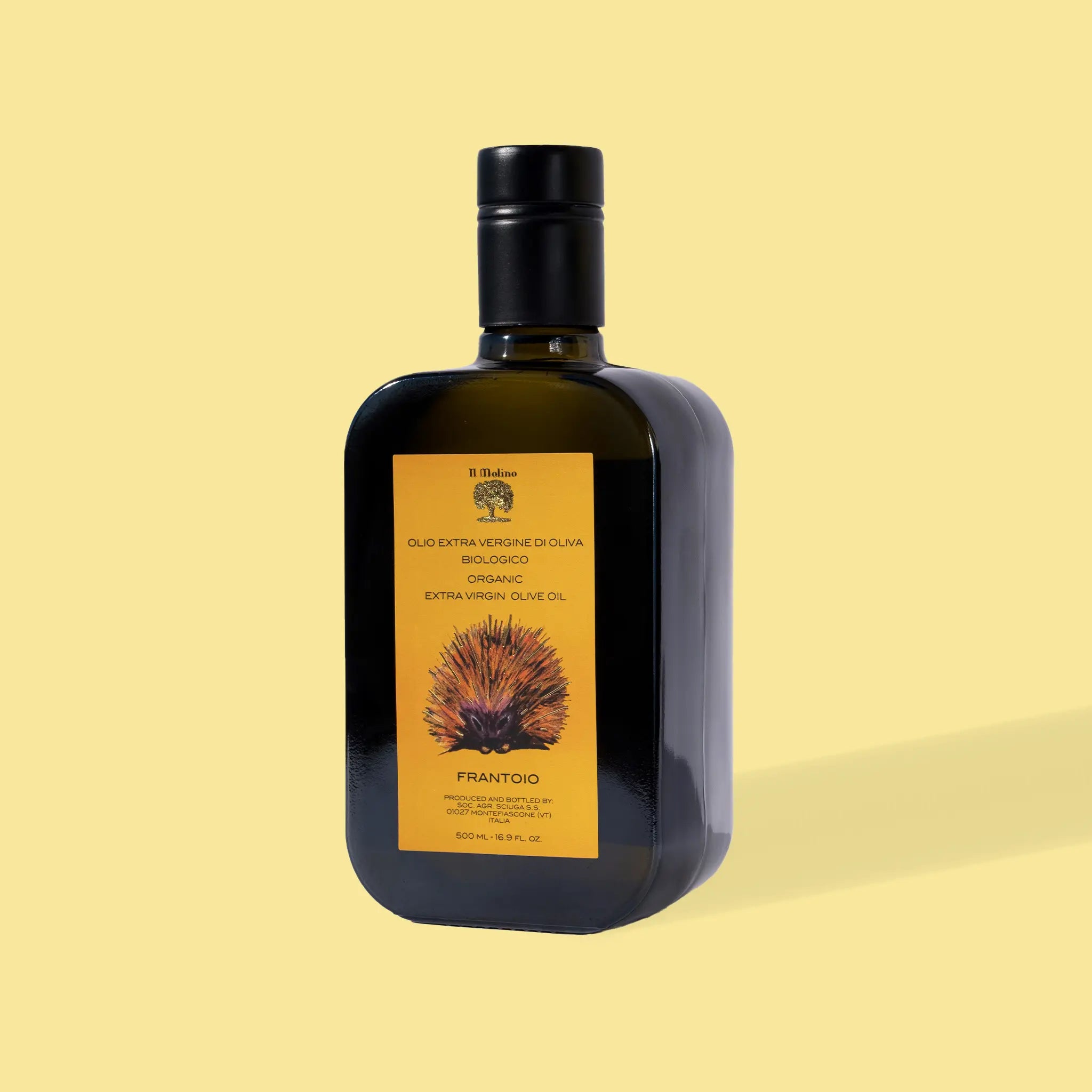 Świeża, organiczna oliwa Il Molino Frantoio Bio. Zielony aromat, wysoka zawartość polifenoli, tłoczona w Lacjum.